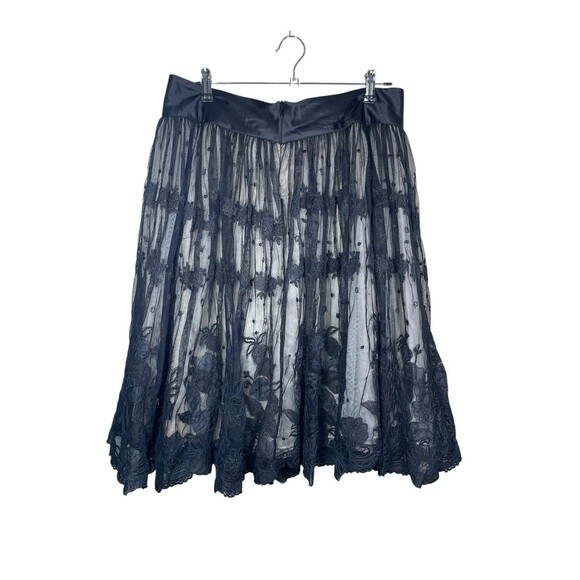 Tara Jarmon Lace Embroidered Circle Skirt Sheer Size 10 Midi Layered Full Skirt - Picture 2 of 11
